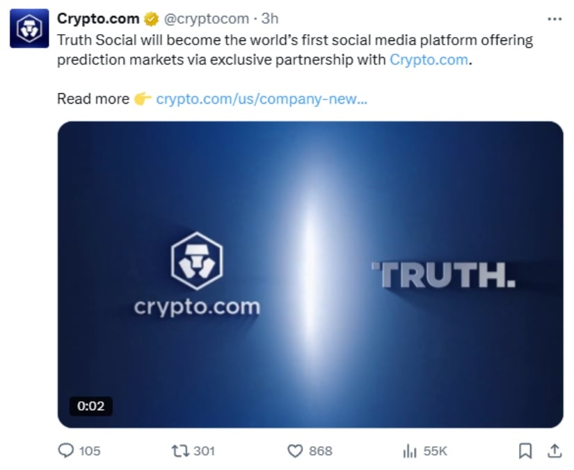 Truth Social Lance des Marchés de Prédiction Grâce à un Partenariat avec Crypto.com