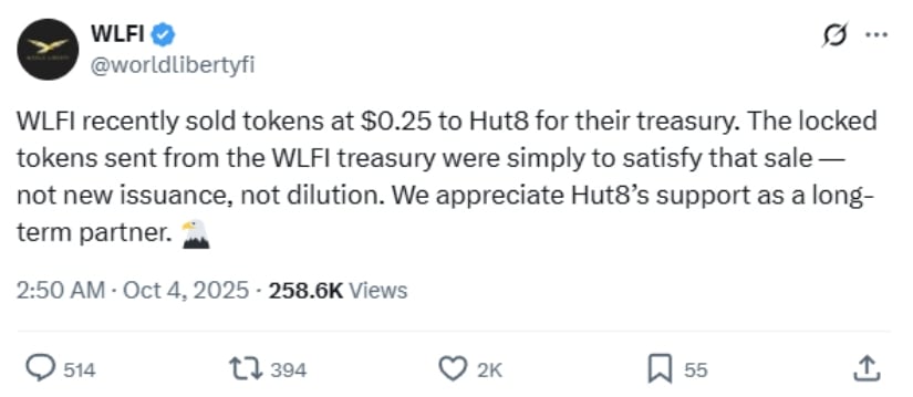 🟨CRYPTO ANALISI: "Acquisto Controverso: Hut8 Paga 0,25$ per Token WLFI"