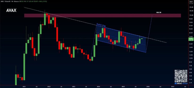 AVAX Price Prediction: Bullish Flag Targets $108