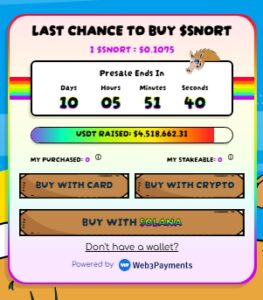 Snorter Token presale widget.