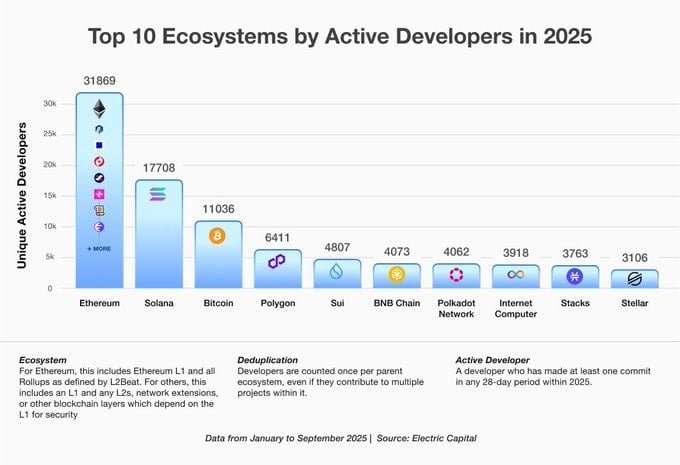Top ecosystems by active developers