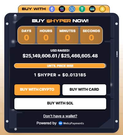 Bitcoin Hyper presale countdown widget from the presale website.