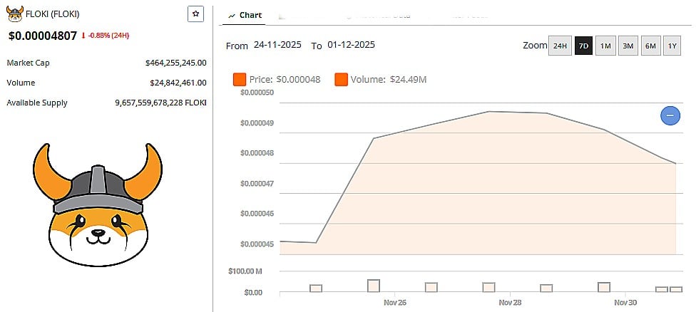 FLOKI price 30 November