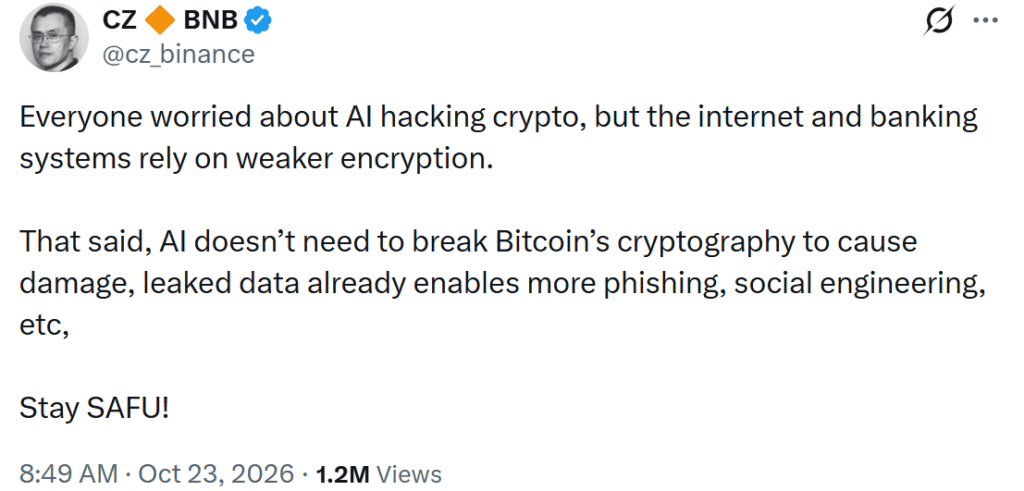 AI can threaten crypto holders through sophisticated phishing and social engineering attacks, CZ warns