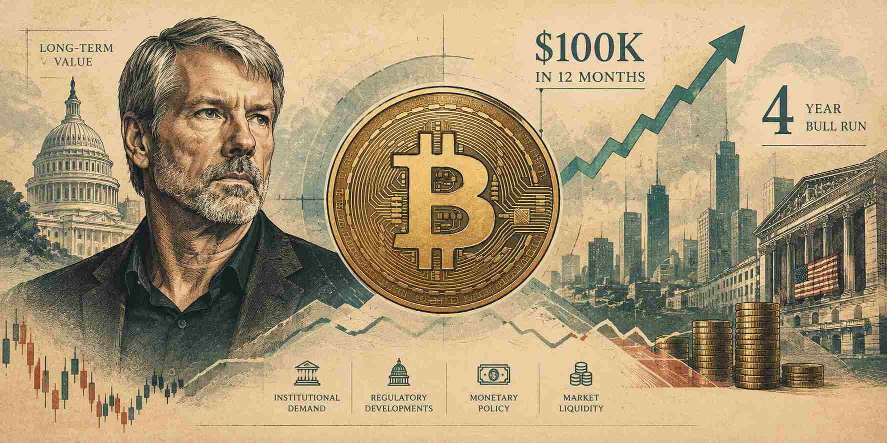 Bitcoin Price Prediction: Michael Saylor Says BTC Will Reach $100K in 12 Months as 4-Year Bull Run Begins