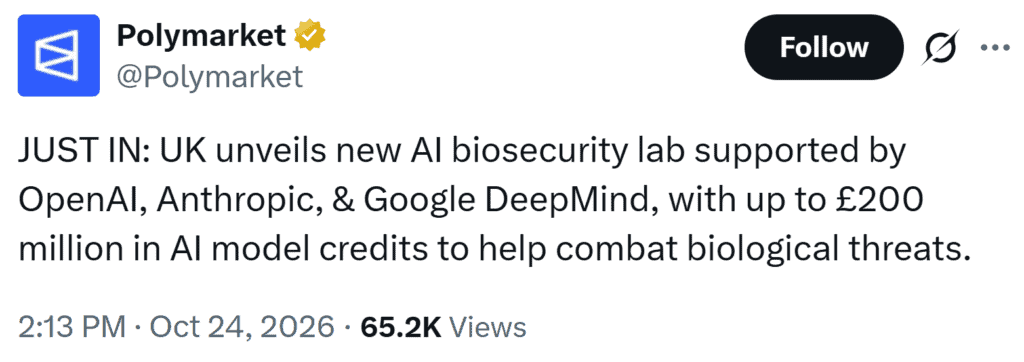 The Ai biosecurity lab receives £100 million in UK government funding and up to £200 million in AI credits